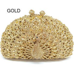 NEW Sparkling Bling Swarovski Crystal Rhinestone Peacock Clutch Bird Pur…